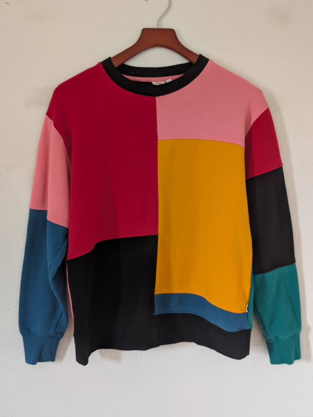 Vans Patchy Retro Colorblock Crewneck Sweater in Pink, Red, Mustard & Teal
